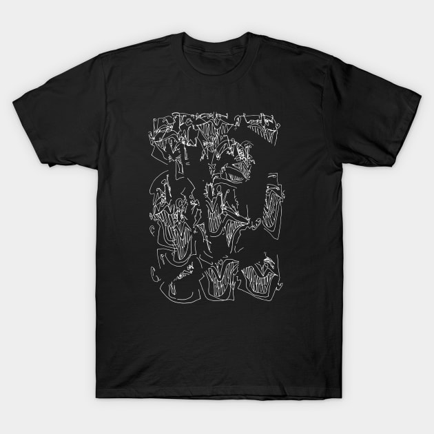 #1 - Limp Faces Psychedelic Line Ink Drawing with Art Style Black T-Shirt by MrBenny